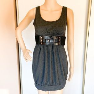 Grey mini dress with studded front belt